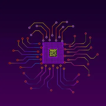 Cpu. Microprocessor. Microchip. Circuit board Stock Illustration