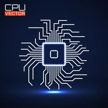 Cpu. Microprocessor. Microchip. Glow logo. Vector illustration Stock Illustration