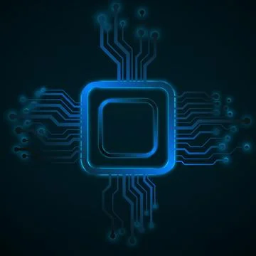 Cpu. Microprocessor. Microchip. Neon technology symbol Stock Illustration