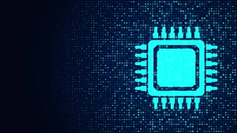CPU Microprocessor or Chip icon made with binary code, Digital binary data Video stock 336603253