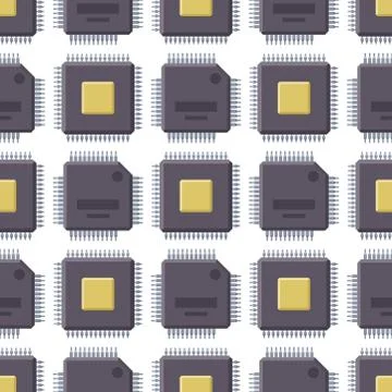 CPU microprocessors microchip vector illustration hardware seamless pattern イラスト素材