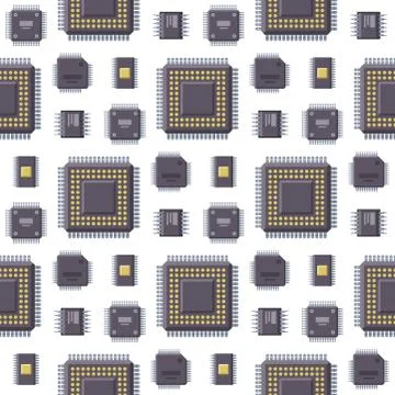 CPU microprocessors microchip vector illustration hardware seamless pattern Stock Illustration