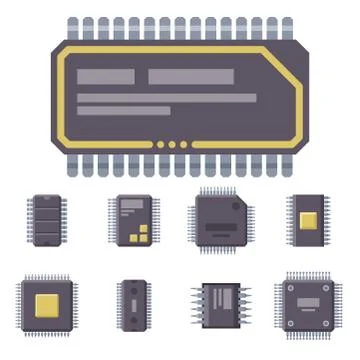 CPU microprocessors microchip vector illustration hardware component equipment. Stock Illustration