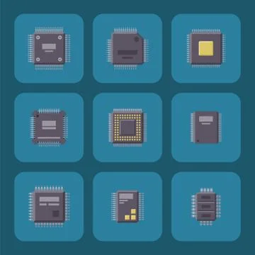 CPU microprocessors microchip vector illustration hardware component equipment. Stock Illustration