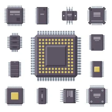 CPU microprocessors microchip vector illustration hardware component equipment. Ilustración de archivo