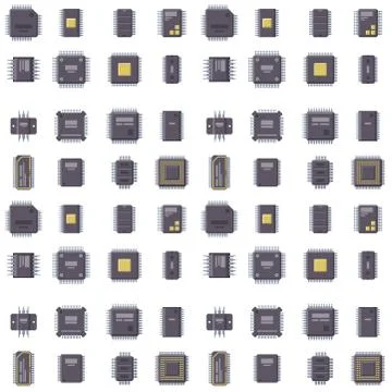 CPU microprocessors microchip vector illustration hardware seamless pattern Illustrazione stock