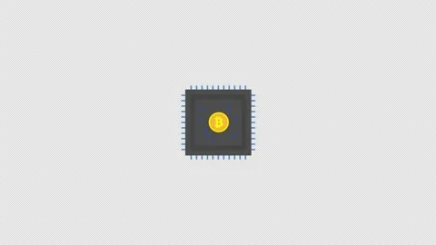 Cpu Mining icon, Bitcoin sign inside processor. Cryptocurrency mining, loop a Stock Footage 213099758