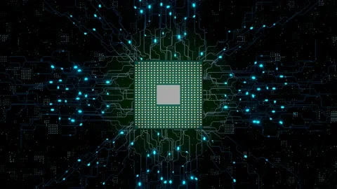 CPU. Modern processor. Motherboard. Computer chip with connections and signals. Video stock 201268502