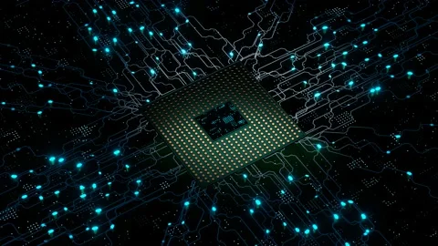 CPU. Modern processor. Motherboard. Computer chip with connections and signals. Video stock 201268505