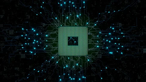 CPU. Modern processor. Motherboard. Computer chip with connections and signals. Video stock 201268507