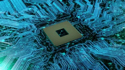 CPU. Modern processor. Motherboard. Computer chip with connections and signals. Stock Footage 201268576