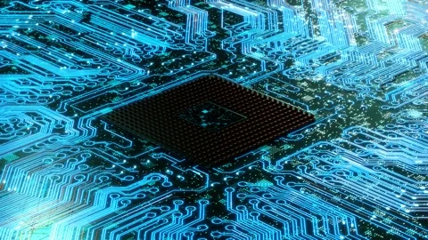 CPU. Modern processor. Motherboard. Computer chip with connections and signals. Video stock 201268582