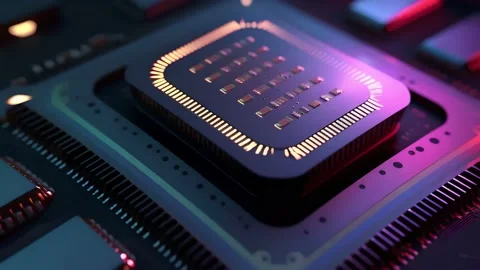 CPU. Modern processor. Motherboard. Computer chip with connections and signals. Stock Footage 239640397
