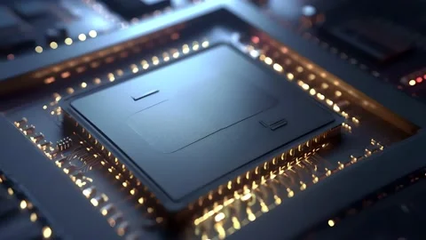 CPU. Modern processor. Motherboard. Computer chip with connections and signals. Stock Footage 239640398