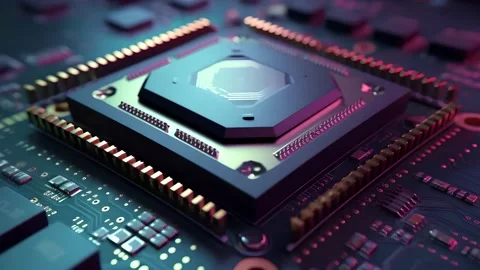 CPU. Modern processor. Motherboard. Computer chip with connections and signals. Stock Footage 239640410