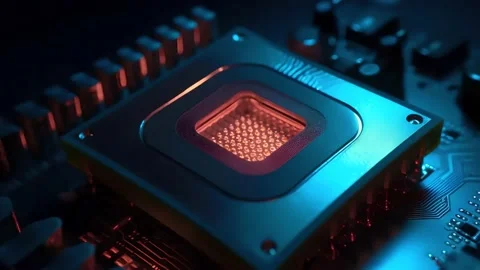 CPU. Modern processor. Motherboard. Computer chip with connections and signals. Stock Footage 239640416