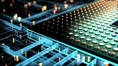 CPU. Modern processor. Motherboard. Computer chip with connections and signal Illustrazione stock