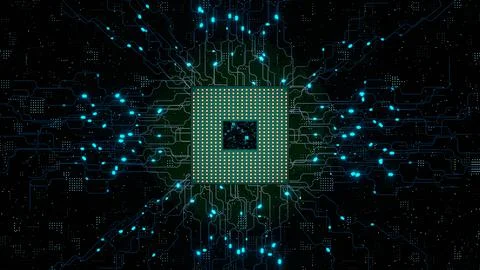 CPU. Modern processor. Motherboard. Computer chip with connections and signal 스톡 일러스트