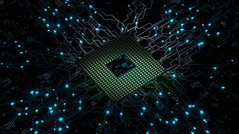 CPU. Modern processor. Motherboard. Computer chip with connections and signal Stockillustratie