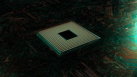 CPU. Modern processor. Motherboard. Computer chip with connections and signal イラスト素材