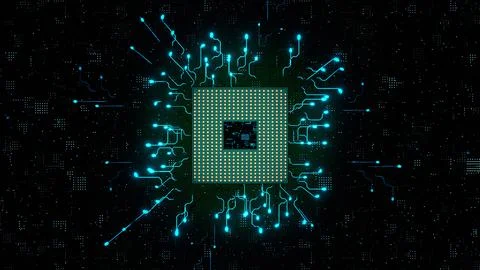 CPU. Modern processor. Motherboard. Computer chip with connections and signal Stockillustratie