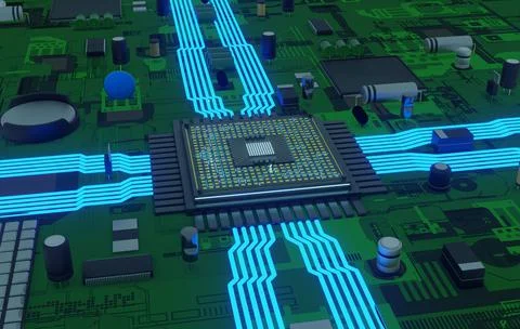 CPU motherboard with artificial intelligence and brain illustration Stock Illustration