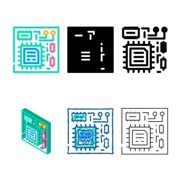 Cpu multistyle board color icon vector Stock Illustration
