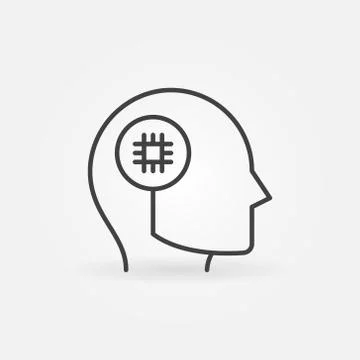 CPU or Chip in Human Head vector concept outline icon Stock Illustration