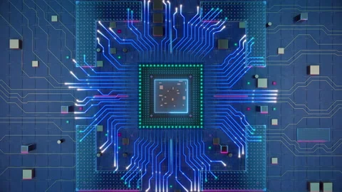 CPU or GPU computing visualization.   Digital Lines Move Data. Top view. Stock Footage 163598325