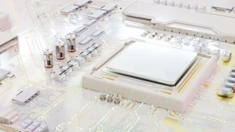 CPU or processor Mock-Up on motherboard pastel and Alpha Channel. Stock Footage 232112595