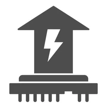 CPU power consumption solid icon. Microchip and up arrow with energy symbol Illustrazione stock