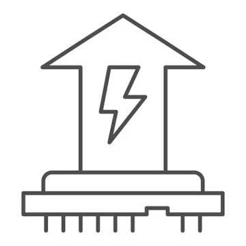 CPU power consumption thin line icon. Microchip and up arrow with energy symbol Stock-Illustration