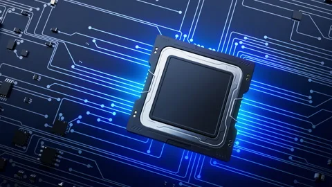 CPU on a printed circuit board in blue. semiconductor technology concept Video stock 228605732