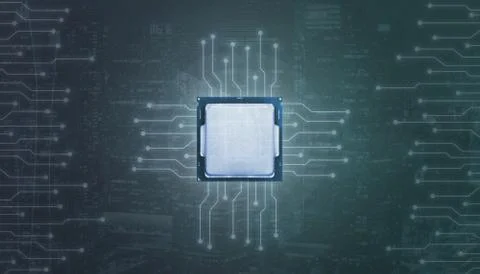 CPU processing concept with lighting electronics circuits. Stock Photos