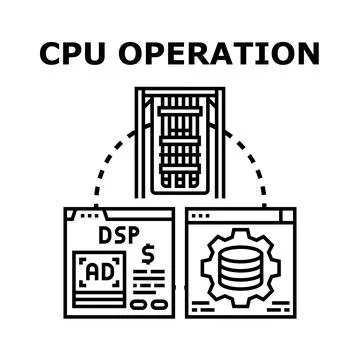 Cpu processing digital advertising and data management Ilustração Stock