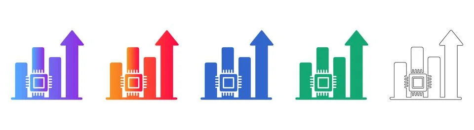 CPU Processing Performance Growth Icons Illustrazione stock