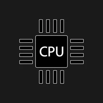 CPU processing unit symbol - Computer chip or microchip icon isolated on bl.. Stock Illustration
