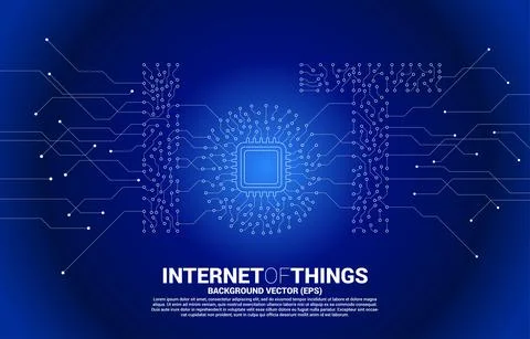 CPU processor on center of IoT wording from Circuit dot and line graphic styl Stock Illustration
