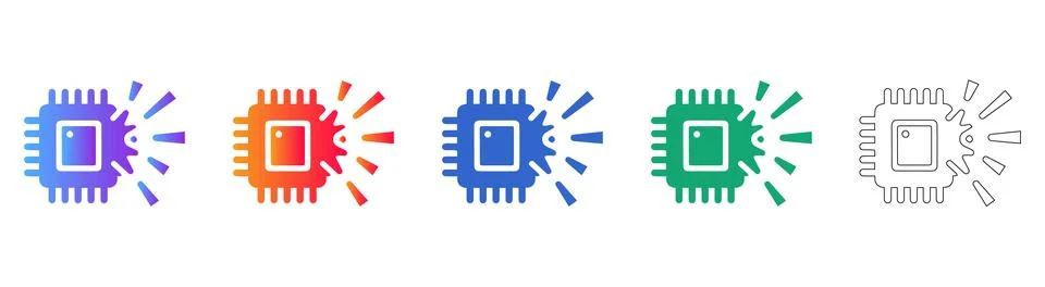 CPU Processor Chip Bursting Icon Set Stockillustratie