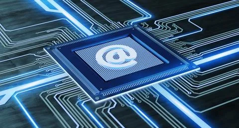 CPU processor chip with a email and network connection on a circuit board -.. Stock-Illustration