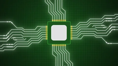 CPU Processor Chip Lines Animation. Circuit Board Lines. Seamless Loop. 4K Stock Footage 273204701
