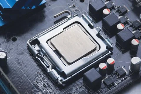 CPU processor chip in socket Foto stock