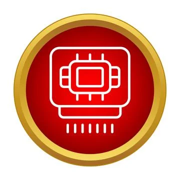 Cpu processor chip technology icon red minimal design Illustrazione stock