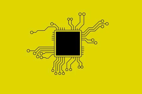 CPU Processor chip on Yellow background Stock Illustration