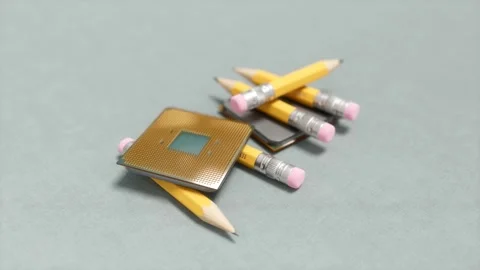 CPU Processor Chips Placed Among Yellow Pencils Stock Footage 331321963