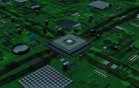 CPU processor circuit with data transmission and advanced engineering Stock Illustration