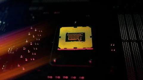 A CPU processor computer concept on motherboard in rgb lights 写真素材