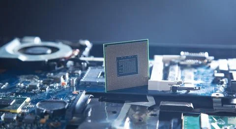 Cpu processor on computer motherboard. 스톡 사진