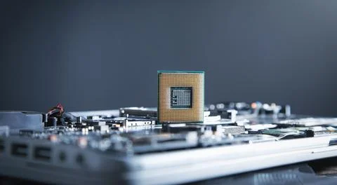 Cpu processor on computer motherboard. Foto stock