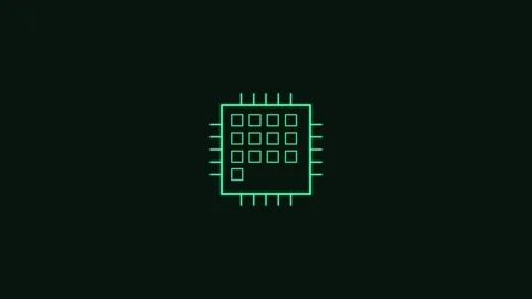CPU processor core line icon with grid and pins, green neon style Vídeos de archivo 342598802